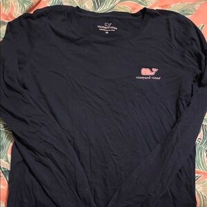 Vineyard Vines Navy Long Sleeve Tee with Pink Logo